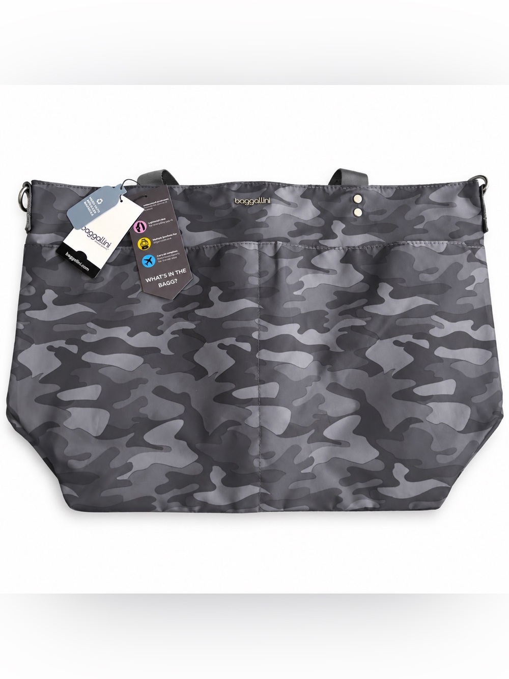 Baggallini Large Carryall Tote Gray Camo Travel Shoulder Bag NWT